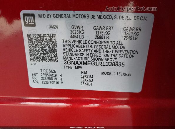 3GNAXMEG1RL338835 2024 CHEVROLET EQUINOX Burgundy ძრავის განყოფილების ხედი
