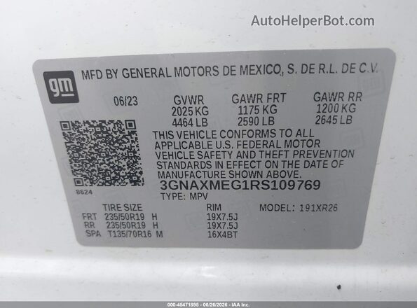 3GNAXMEG1RS109769 2024 CHEVROLET EQUINOX White Vista del compartimento del motor