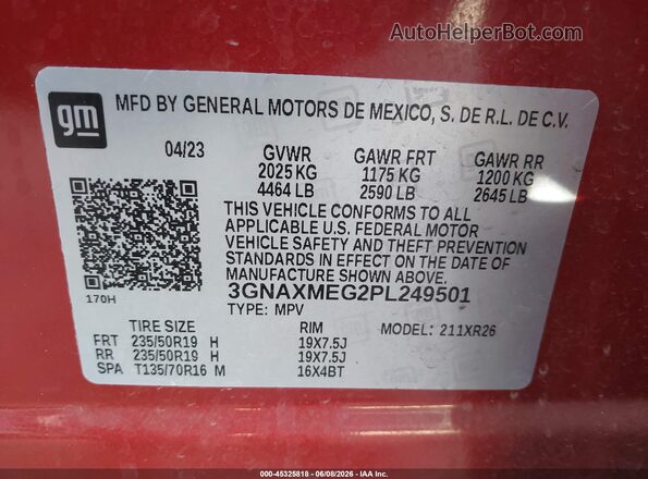3GNAXMEG2PL249501 2023 CHEVROLET EQUINOX Красный 