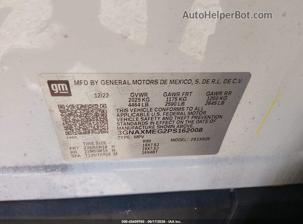 3GNAXMEG2PS162008 2023 CHEVROLET EQUINOX White Շարժիչի բաժամունքի տեսք