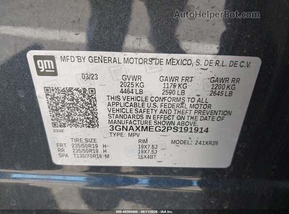 3GNAXMEG2PS191914 2023 CHEVROLET EQUINOX Gray Շարժիչի բաժամունքի տեսք