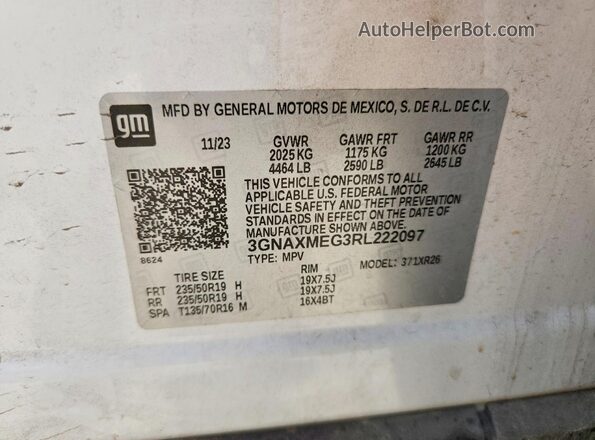 3GNAXMEG3RL222097 2024 CHEVROLET EQUINOX Белый 