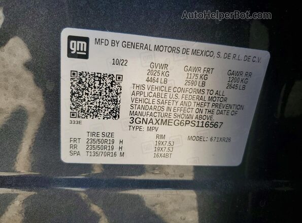 3GNAXMEG6PS116567 2023 CHEVROLET EQUINOX Charcoal VIN კოდის სტიკერის ხედი