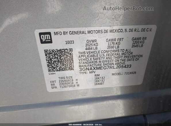 3GNAXMEG7RL205433 2024 CHEVROLET EQUINOX Gray Widok komory silnika