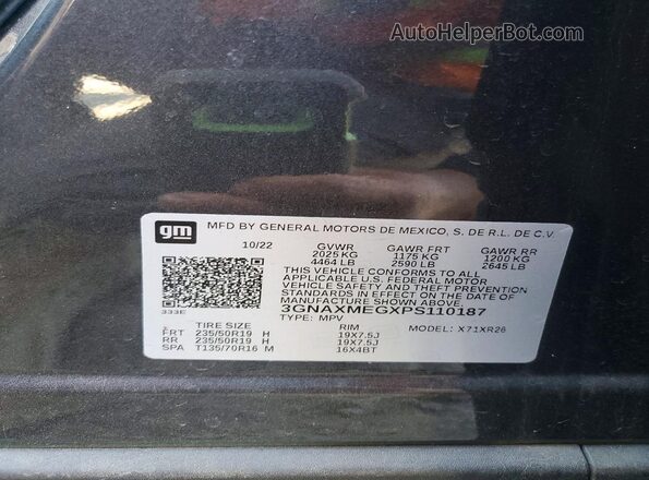 3GNAXMEGXPS110187 2023 CHEVROLET EQUINOX Gray Vista de la etiqueta del VIN