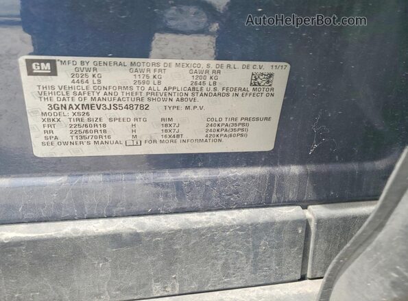 3GNAXMEV3JS548782 2018 CHEVROLET EQUINOX Blue VIN sticker view