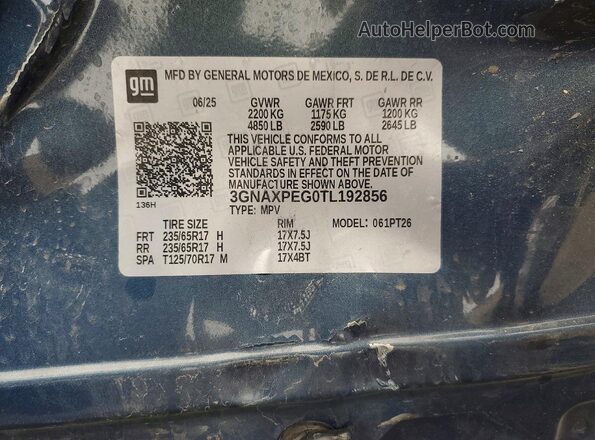 3GNAXPEG0TL192856 2026 CHEVROLET EQUINOX Blue VIN sticker view