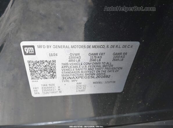 3GNAXPEG1SL201692 2025 CHEVROLET EQUINOX Black ძრავის განყოფილების ხედი