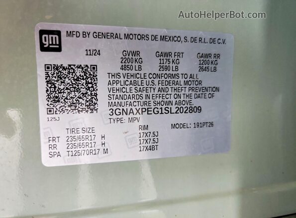 3GNAXPEG1SL202809 2025 CHEVROLET EQUINOX Green Widok komory silnika