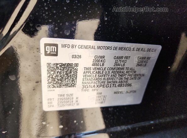 3GNAXPEG1TL481096 2026 CHEVROLET EQUINOX Black Вид наклейки з VIN-кодом