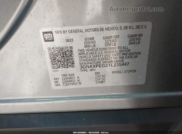 3GNAXPEG2TL235447 2026 CHEVROLET EQUINOX Серый Вид подкапотного пространства