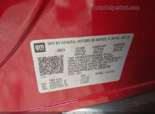 3GNAXPEG2TL250076 2026 CHEVROLET EQUINOX Red Engine compartment view