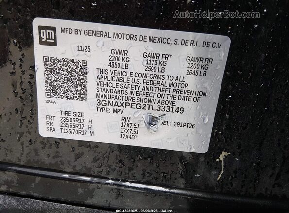 3GNAXPEG2TL333149 2026 CHEVROLET EQUINOX Black Engine compartment view