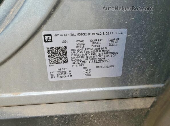 3GNAXPEG5SL226059 2025 CHEVROLET EQUINOX Silver Vista de la etiqueta del VIN