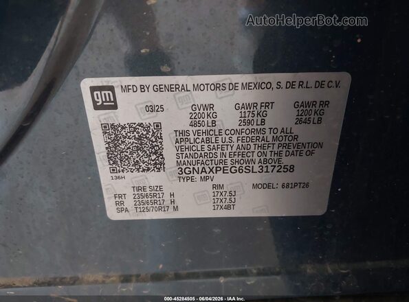 3GNAXPEG6SL317258 2025 CHEVROLET EQUINOX Blue Engine compartment view