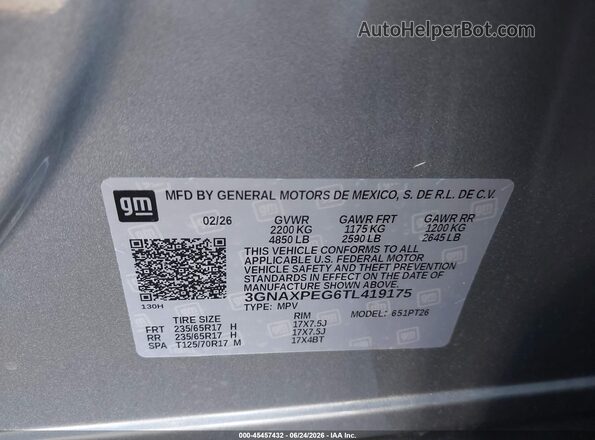 3GNAXPEG6TL419175 2026 CHEVROLET EQUINOX Gray Engine compartment view