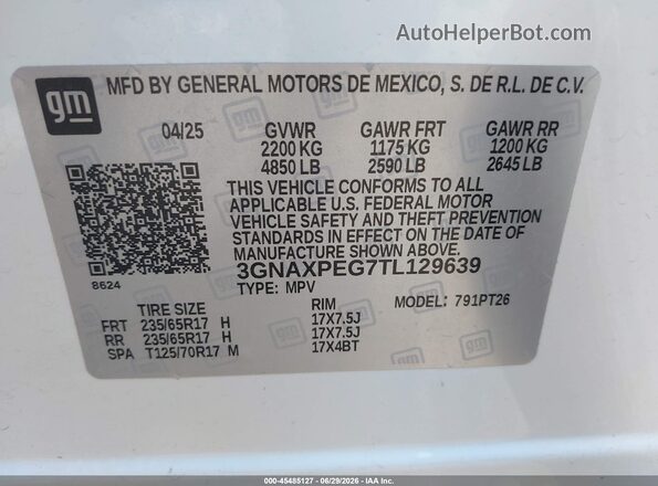 3GNAXPEG7TL129639 2026 CHEVROLET EQUINOX Белый Вид подкапотного пространства