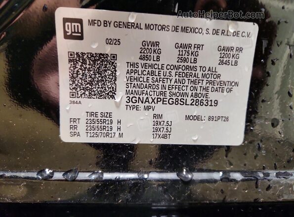 3GNAXPEG8SL286319 2025 CHEVROLET EQUINOX Черный Панорамный вид салона 360°
