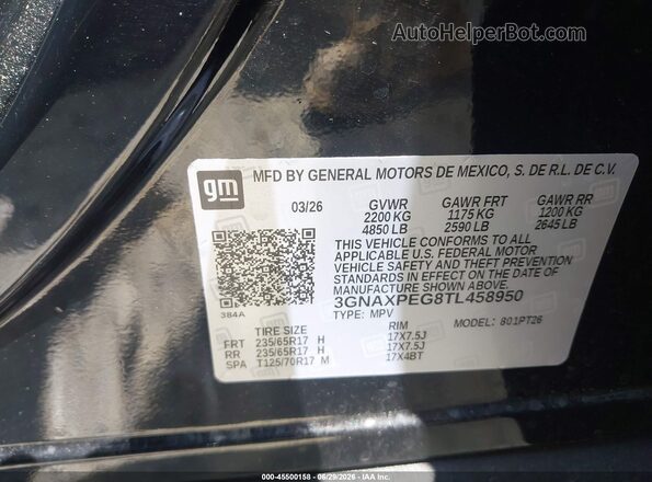 3GNAXPEG8TL458950 2026 CHEVROLET EQUINOX Black Vista del compartimento del motor