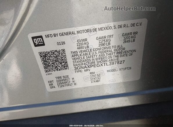 3GNAXPEGXTL397827 2026 CHEVROLET EQUINOX Серый Вид подкапотного пространства
