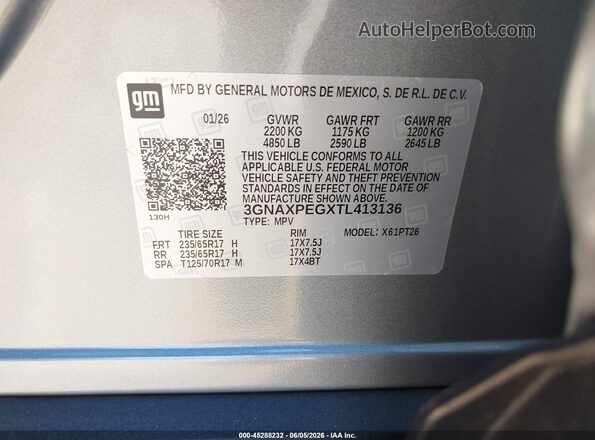 3GNAXPEGXTL413136 2026 CHEVROLET EQUINOX Gray 