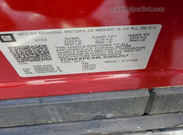 3GNAXPEX8LS506257 2020 CHEVROLET EQUINOX Red VIN sticker view