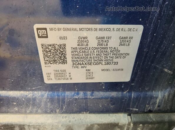3GNAXSEG0PL180733 2023 CHEVROLET EQUINOX Синий 