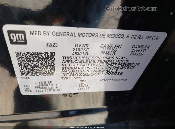 3GNAXSEG0PL208935 2023 CHEVROLET EQUINOX Black Вид підкапотного простору