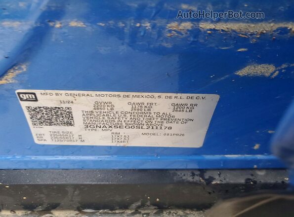 3GNAXSEG0SL211178 2025 CHEVROLET EQUINOX Blue Vista de la etiqueta del VIN