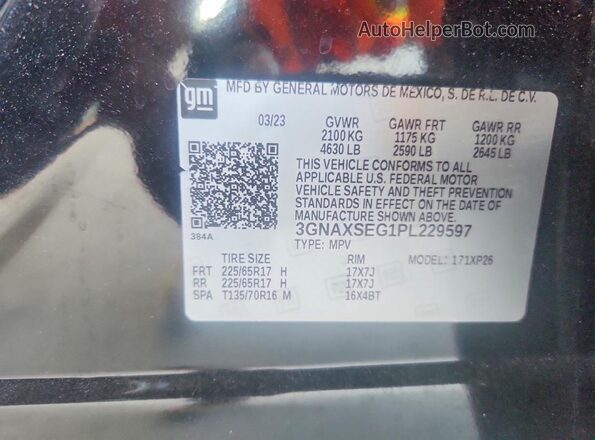 3GNAXSEG1PL229597 2023 CHEVROLET EQUINOX Black Вид наклейки з VIN-кодом