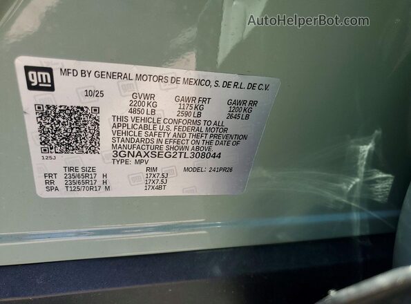 3GNAXSEG2TL308044 2026 CHEVROLET EQUINOX Зеленый 