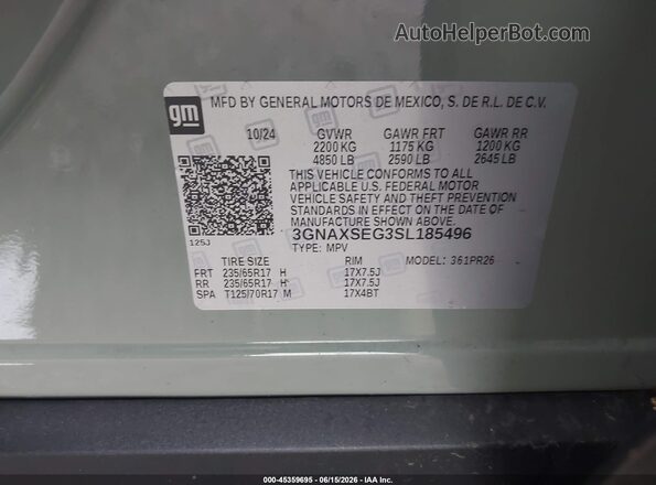 3GNAXSEG3SL185496 2025 CHEVROLET EQUINOX Green Widok komory silnika