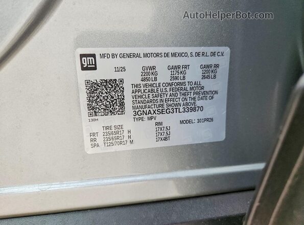 3GNAXSEG3TL339870 2026 CHEVROLET EQUINOX Gray VIN კოდის სტიკერის ხედი