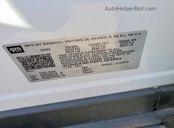 3GNAXSEG6PL163693 2023 CHEVROLET EQUINOX White VIN sticker view