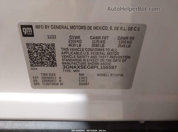 3GNAXSEG8PL156597 2023 CHEVROLET EQUINOX White Շարժիչի բաժամունքի տեսք