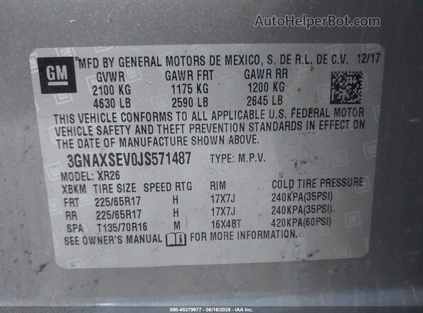 3GNAXSEV0JS571487 2018 CHEVROLET EQUINOX Gray Շարժիչի բաժամունքի տեսք