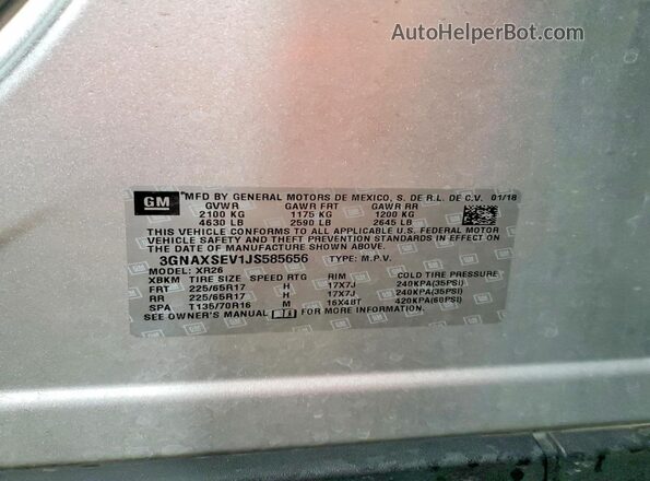3GNAXSEV1JS585656 2018 CHEVROLET EQUINOX Серебряный Панорамный вид салона 360°