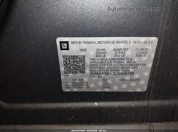 3GNAXSEV2LS569789 2020 CHEVROLET EQUINOX Черный Вид подкапотного пространства