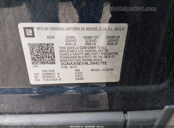 3GNAXSEV4LS642791 2020 CHEVROLET EQUINOX Blue Widok komory silnika
