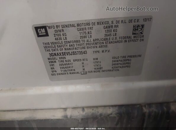 3GNAXSEV5JS573543 2018 CHEVROLET EQUINOX Silver Engine compartment view
