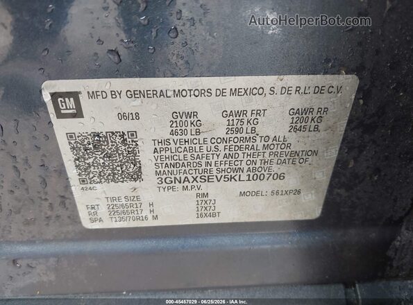 3GNAXSEV5KL100706 2019 CHEVROLET EQUINOX Blue Widok komory silnika