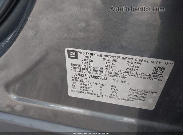 3GNAXSEV7JS572863 2018 CHEVROLET EQUINOX Gray ძრავის განყოფილების ხედი