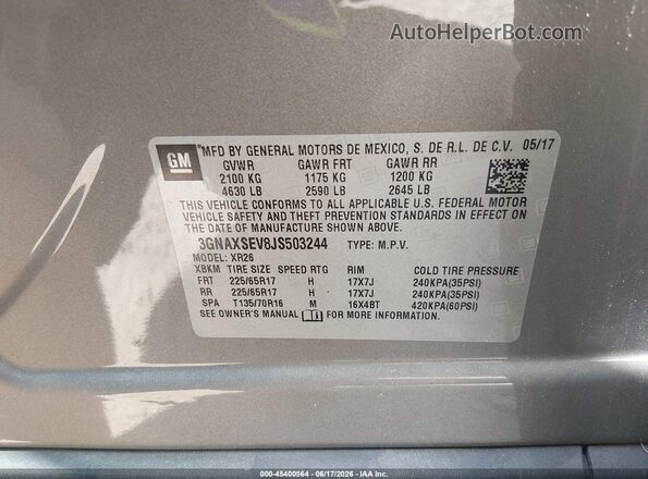 3GNAXSEV8JS503244 2018 CHEVROLET EQUINOX Gray Շարժիչի բաժամունքի տեսք