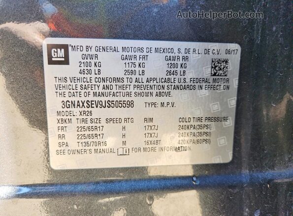 3GNAXSEV9JS505598 2018 CHEVROLET EQUINOX Серый 