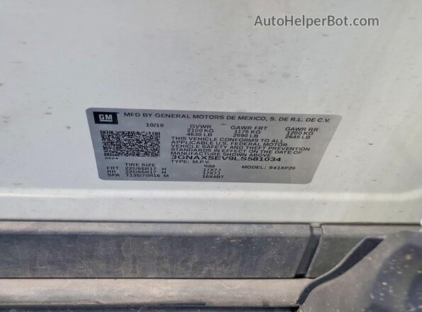 3GNAXSEV9LS581034 2020 CHEVROLET EQUINOX Белый 
