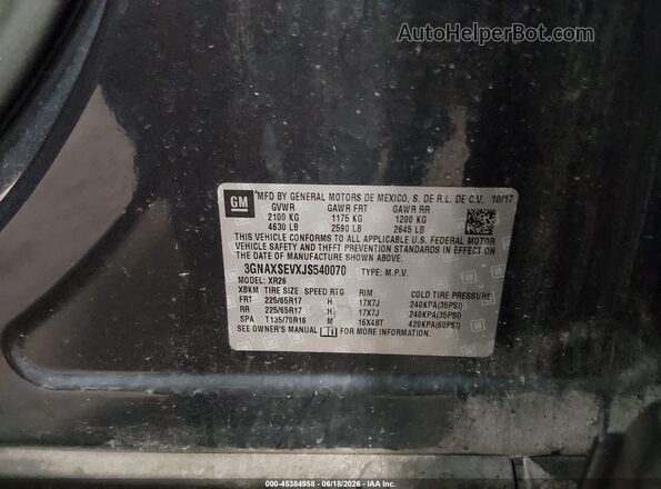 3GNAXSEVXJS540070 2018 CHEVROLET EQUINOX Синий Вид подкапотного пространства