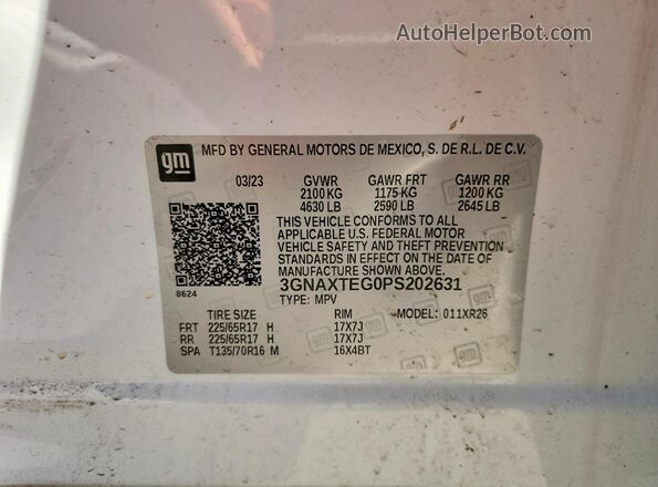 3GNAXTEG0PS202631 2023 CHEVROLET EQUINOX Белый Панорамный вид салона 360°
