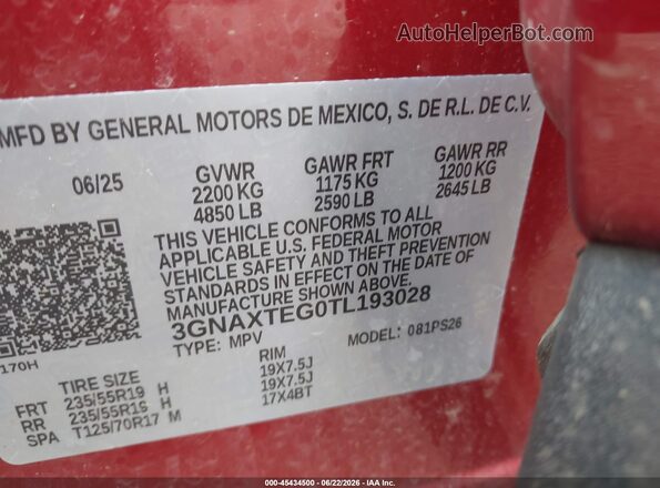 3GNAXTEG0TL193028 2026 CHEVROLET EQUINOX Red ძრავის განყოფილების ხედი