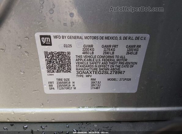 3GNAXTEG2SL278967 2025 CHEVROLET EQUINOX Gray Widok komory silnika