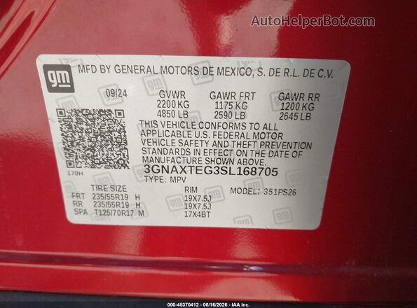 3GNAXTEG3SL168705 2025 CHEVROLET EQUINOX Red Շարժիչի բաժամունքի տեսք
